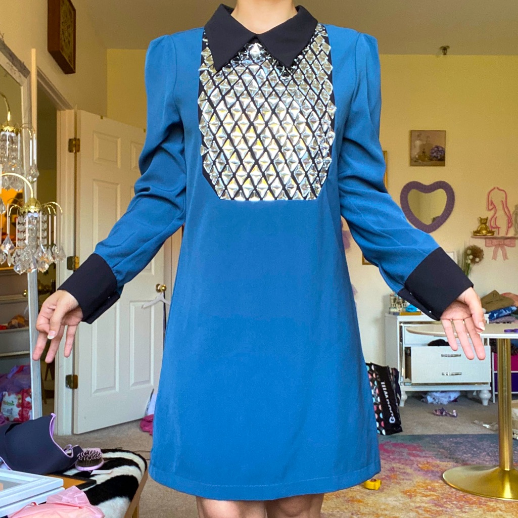 Blue Peter Pan Collar Dress With Rhinestone Chest Plate Size Small